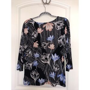 JM Collection Petite XL Multicolor Floral 3/4 Sleeve  Stretch Top Easy Care